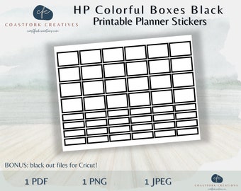 DD - HP Black Colorful Boxes Printable Planner Stickers - Cricut Compatible - MAMBI Happy Planner - Bullet Stickers - Silhouette Cut Files
