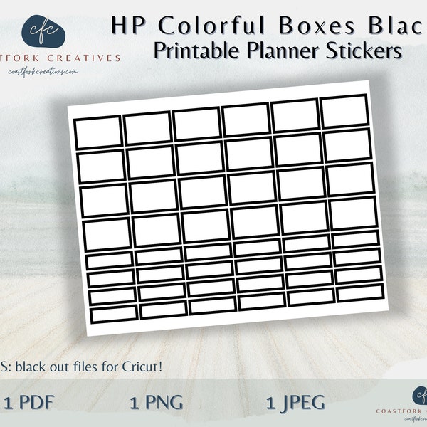 DD - HP Black Colorful Boxes Printable Planner Stickers - Cricut Compatible - MAMBI Happy Planner - Bullet Stickers - Silhouette Cut Files