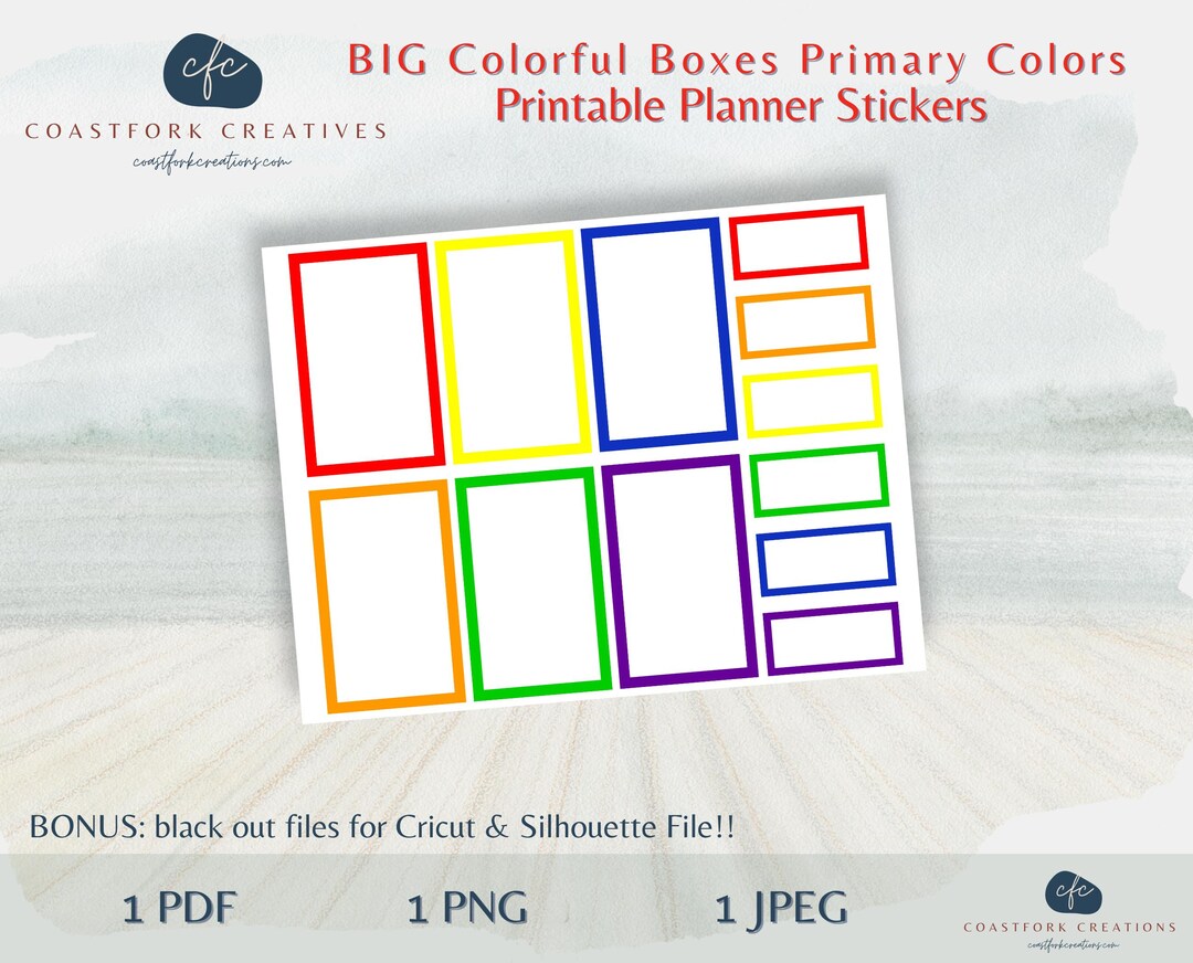 Primary Colors Planner Stickers | Rainbow Colorful Boxes Printable ...