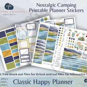 DD - Nostalgic Camping Weekly Printable Planner Stickers - Cricut Kit - Summer Vibes MAMBI Happy Planner Stickers - Bullet Stickers - Weekly