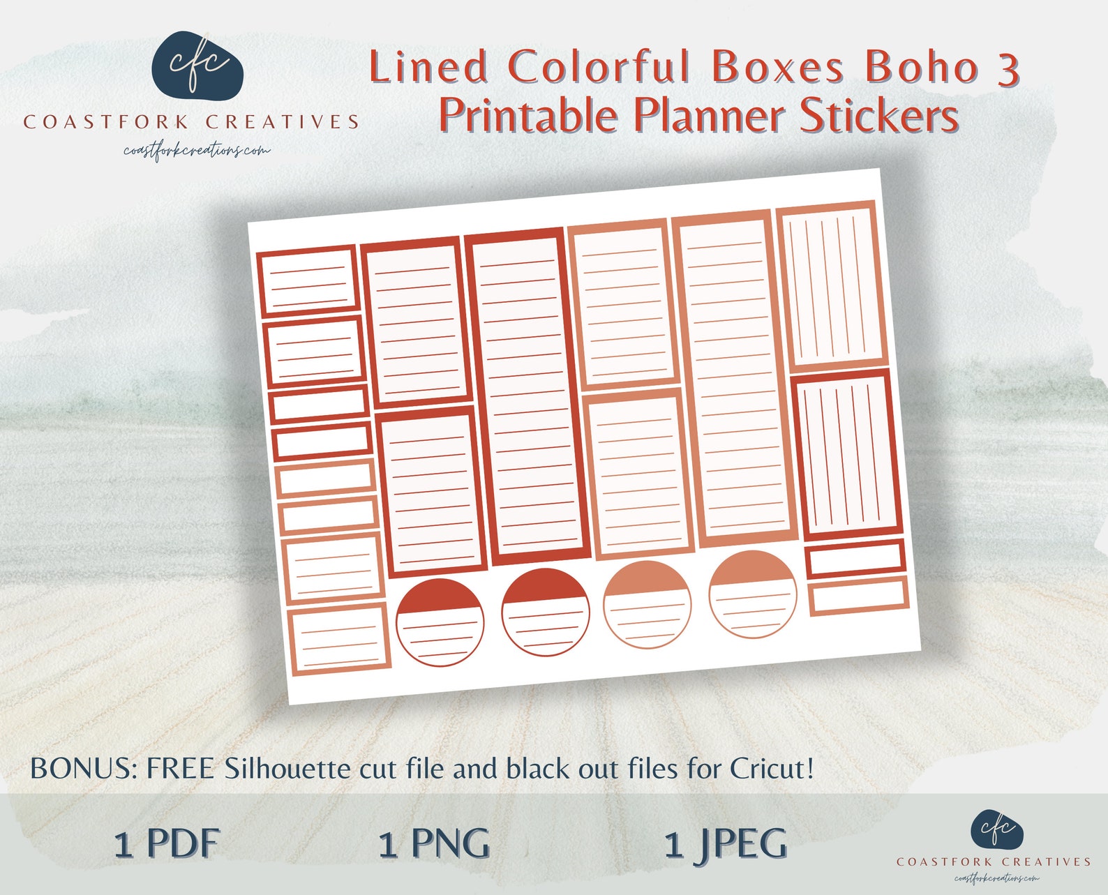 DD - Boho Colorful Boxes 3 Lined Printable Planner Stickers - Cricut ...