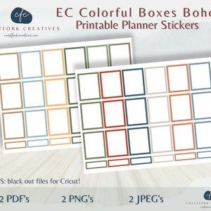 DD - EC Boho Colorful Boxes Printable Planner Stickers - Cricut Compatible - MAMBI Happy Planner Stickers - Bullet Stickers