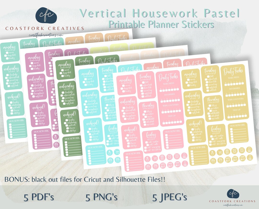 DD - Vertical Housework Planner Stickers - Spring Pastel - Printable ...