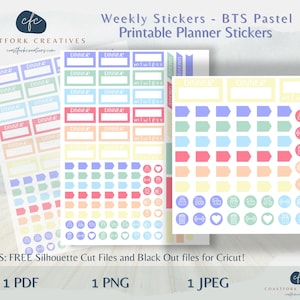 DD - WEEKLY Back to School Pastel Boxes Printable Planner Stickers - Cricut - MAMBI Happy Planner- Bullet Stickers- Silhouette Cut Files