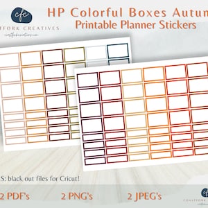 DD - HP Autumn Fall Colorful Boxes Printable Planner Stickers - Cricut Compatible - MAMBI Happy Planner - Bullet Stickers- Silhouette Files