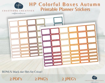 DD - HP Autumn Fall Colorful Boxes Printable Planner Stickers - Cricut Compatible - MAMBI Happy Planner - Bullet Stickers- Silhouette Files