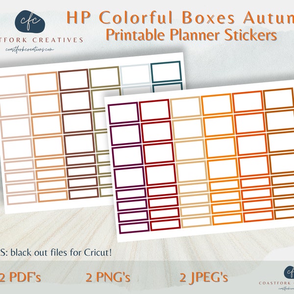 DD - HP Autumn Fall Colorful Boxes Printable Planner Stickers - Cricut Compatible - MAMBI Happy Planner - Bullet Stickers- Silhouette Files