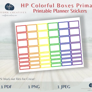 DD - HP Primary Colors Colorful Boxes Printable Planner Stickers - Cricut Compatible - MAMBI Happy Planner - Bullet - Silhouette Cut Files