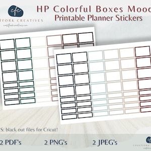 DD - Adesivos de planejador para impressão de caixas coloridas HP Moody - Compatível com Cricut - MAMBI Happy Planner - Adesivos de bala - Arquivos de corte de silhueta