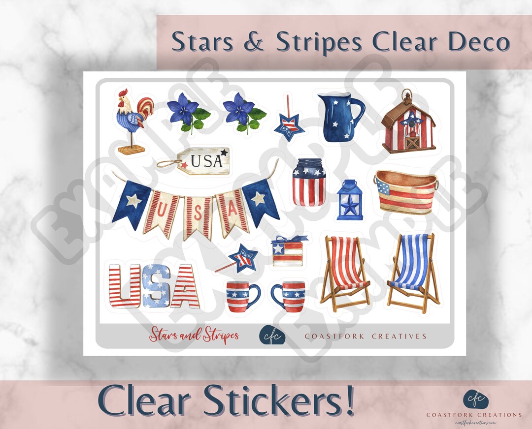 Clear Deco Stars and Stripes Planner Stickers ready to Ship Happy ...