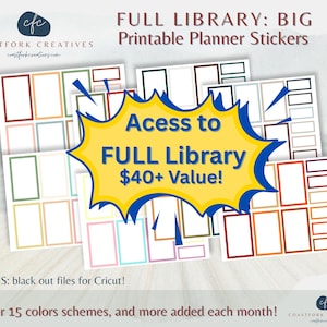 Full Library BIG HP Colorful Boxes | BUNDLE Happy Planner Quarter Boxes Printable Stickers | Cricut Compatible