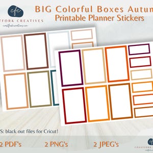 DD - Big HP Autumn Fall Colorful Boxes Printable Planner Stickers - Cricut Compatible - MAMBI Happy Planner - Bullet - Silhouette Files