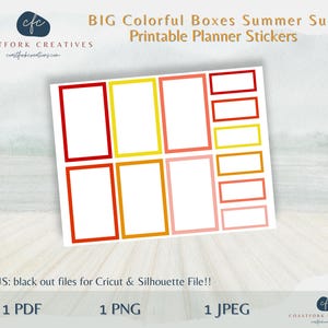 DD - BIG HP Summer Sun Colorful Boxes Printable Stickers - Quarter and Full - Cricut Silhouette Compatible - Happy Planner Stickers