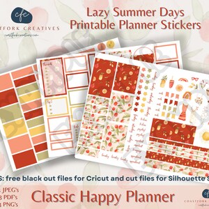 DD - Naklejki do planera tygodniowego „Lazy Summer Day” do druku - kompatybilne z Cricut - Naklejki do planera MAMBI Happy - Naklejki Bullet - Zestaw tygodniowy
