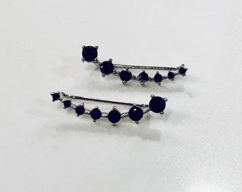 Breathe earrings .. metalwork sterling silver fine silver black spinel