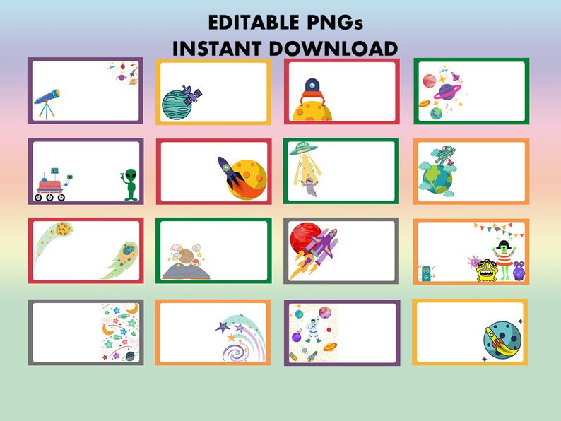 SPACE 16 Labels Editable Labels PNG PDF Printable Digital | Etsy