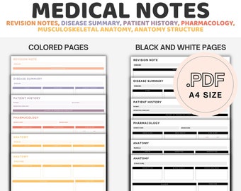 Medicine Revision sheet, Disease Summary, Pharmacology Sheet, Patient history sheet, Anatomy sheet Printable PDF A4 Bundle, students, nurses