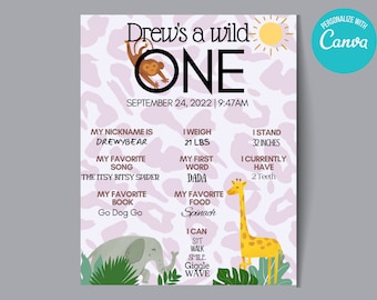 Letrero de primer cumpleaños de Wild ONE Safari (descarga digital)