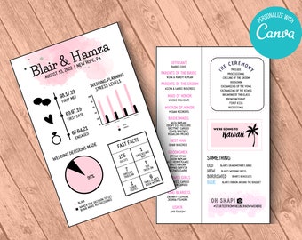 Plantilla editable para programa de boda: Diseño moderno y glamoroso (descarga inmediata)