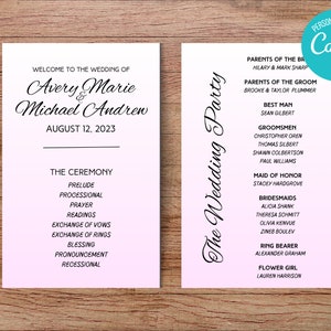 Wedding Program - Pink - Ombre - Minimalist Wedding Program - Instant Download - Custom Wedding Program - Classy Wedding Program - Ceremony