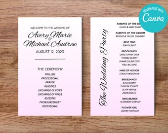 Wedding Program - Pink - Ombre - Minimalist Wedding Program - Instant Download - Custom Wedding Program - Classy Wedding Program - Ceremony