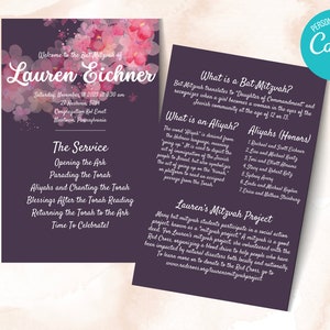 Bat Mitzvah Program Template - Bat Mitzvah Explanation - Program for Synagogue - What is a Bat Mitzvah - Bat Mitzvah Ceremony Program - DIY