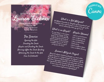 Plantilla abstracta floral para programa de Bat Mitzvá (DIY Canva)