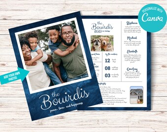 Plantilla de tarjeta navideña de la Marina: Resumen del año familiar (descarga de Canva)