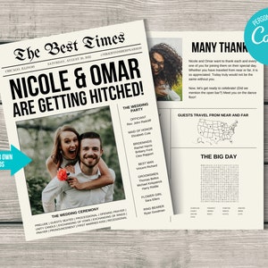 Wedding Program Template - Modern Newspaper Wedding Program -  Wedding Ceremony Program -  Download -  DIY -  Customizable - Instant