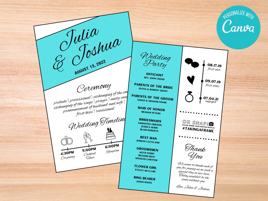 Printable Wedding Program Wedding Program Template - Etsy