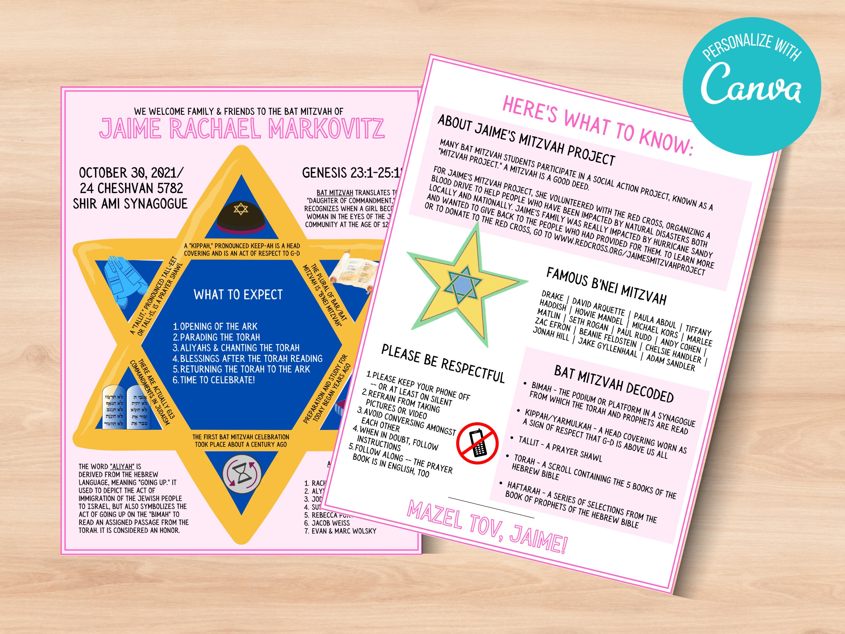 Printable Bat Mitzvah Program - Bat Mitzvah Program Template - Bat ...