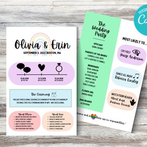 Gay Wedding Ceremony Program - Same-Sex Wedding Template - LGBTQ+ Wedding Program - Pride Wedding Template - Modern Gay Wedding Program