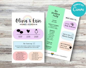 Plantilla para programa de ceremonia de boda gay: Diseño LGBTQ+ moderno (Descarga digital)