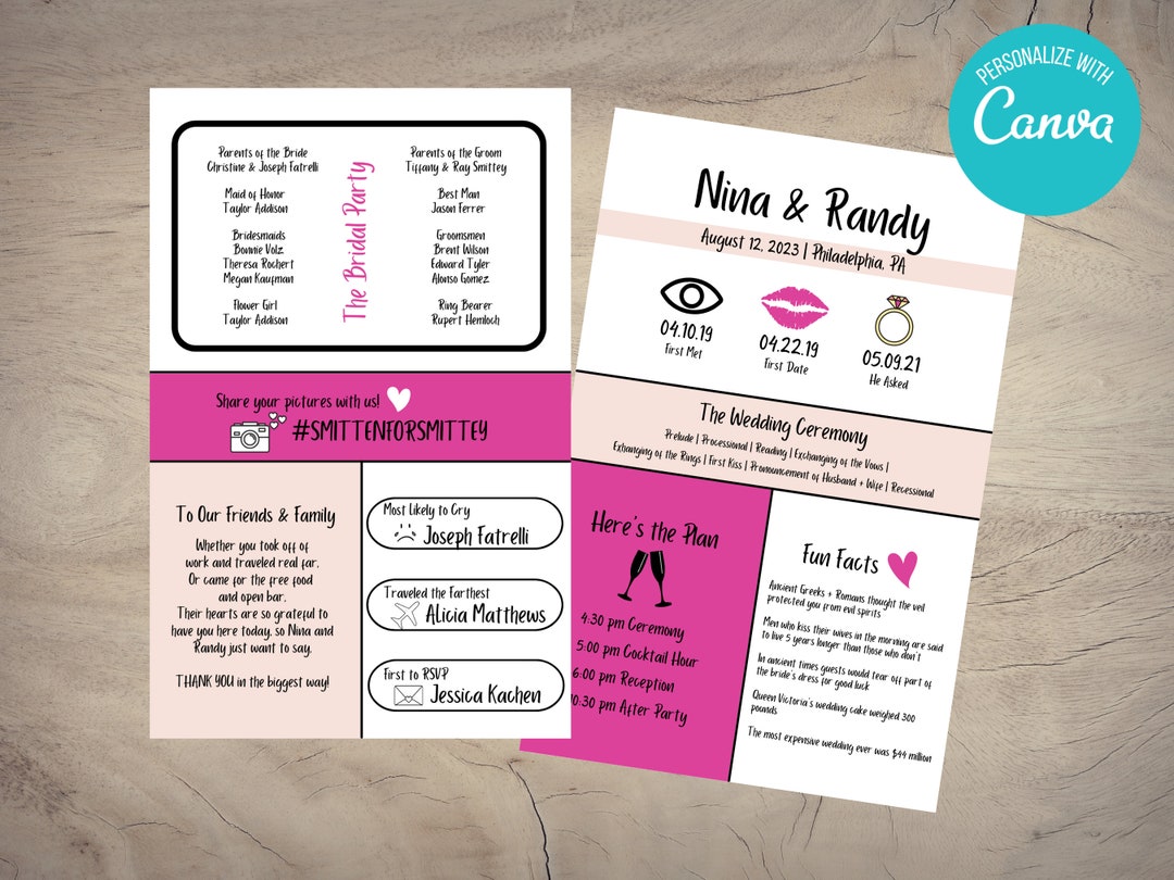 Fun Printable Wedding Programs Wedding Program Template - Etsy