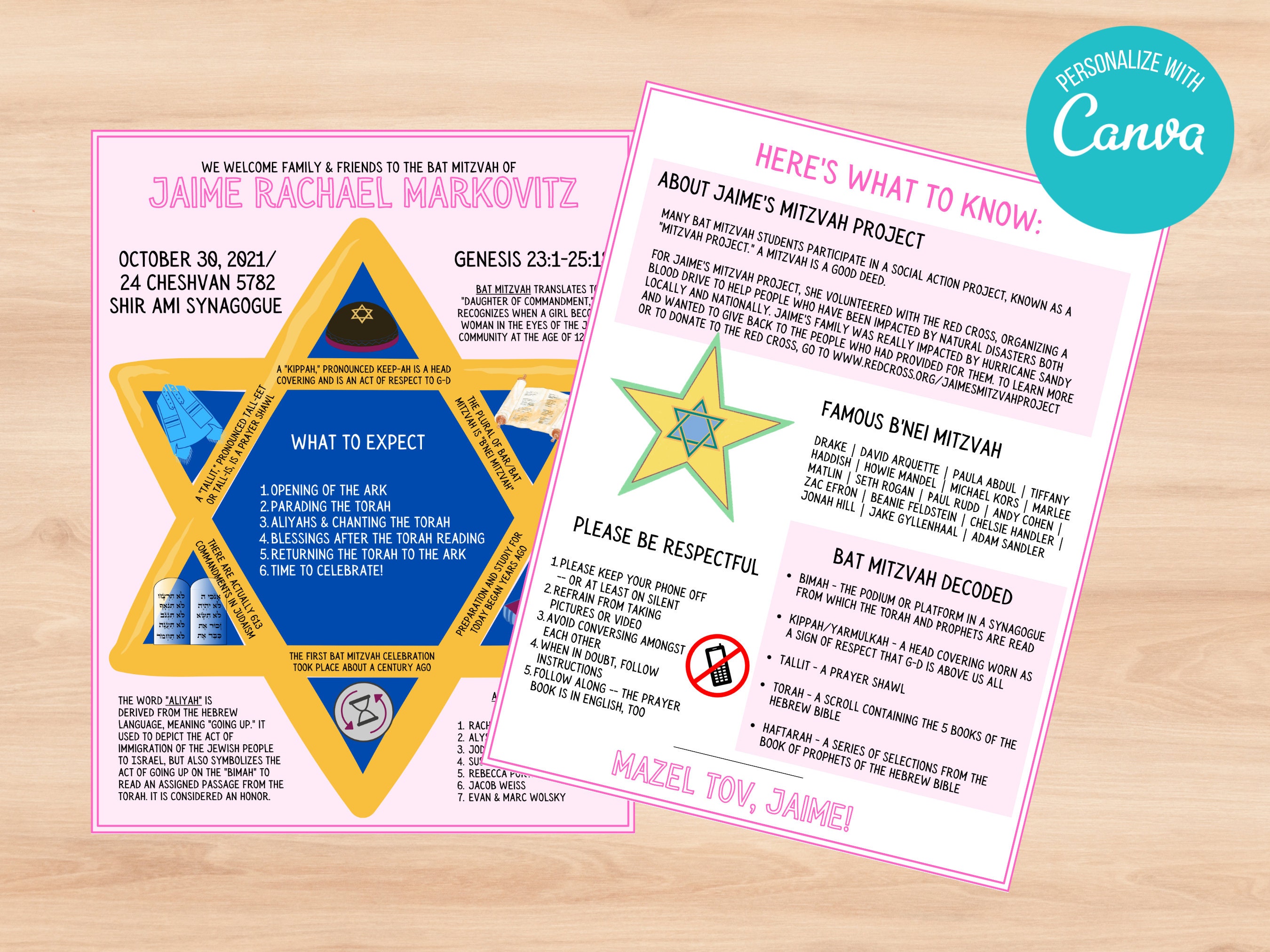 Printable Bat Mitzvah Program Bat Mitzvah Program Template - Etsy