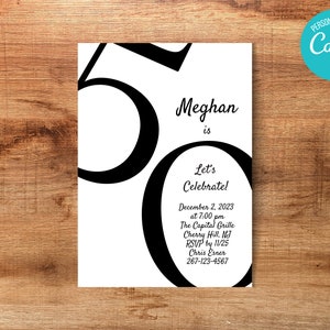 Classy Black and White 50th Birthday Invitation Template - Fifty Birthday - Fiftieth Birthday Party - 50th Birthday Invite - Classic Invite