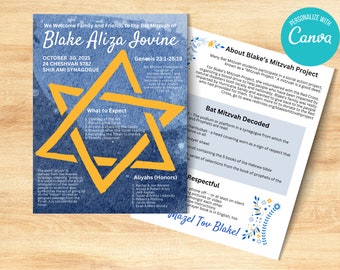 Plantilla moderna para programa de ceremonia de Bat Mitzvá (Canva para hacer tú mismo)