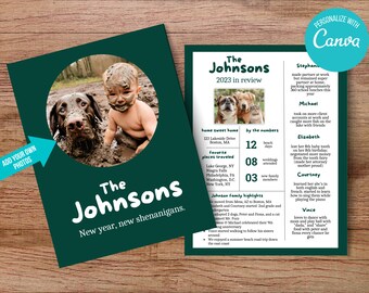 Tarjeta navideña familiar divertida: Resumen del año 2025 (Descarga digital)