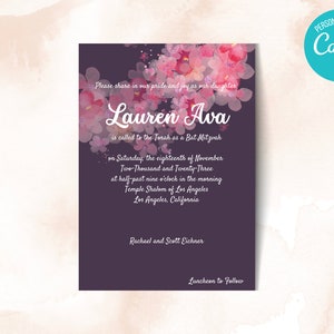 Bat Mitzvah Einladung - Jüdische Einladung - Bat Mitzvah Zeremonie Einladung - Einladung für Bat Mitzvah - Digitale Bat Mitzvah Einladung