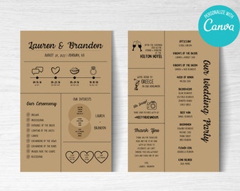 Programas de boda rústicos imprimibles - Plantilla de programa de ceremonia de boda - Infografía - Decoración - Editable -Descarga instantánea - Personalizable