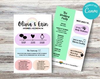 Gay Wedding Programs - LGBTQ Wedding Program Template - Rainbow - Infographic - Fun Wedding Programs - Editable - Instant Download - Pride