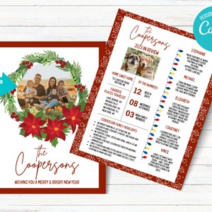 Biglietto natalizio cremisi - Biglietto natalizio rosso - Biglietto natalizio - Biglietto natalizio annuale per famiglie - Stelle di Natale - Biglietto natalizio