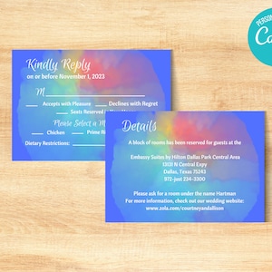 Cartões de casamento com RSVP e detalhes em aquarela de arco-íris - Cartões de convite de casamento extras - Cartão RSVP para combinar com convite de casamento - Casamento DIY