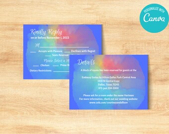 Tarjetas de confirmación de asistencia y detalles de boda con acuarela arcoíris (descarga digital)