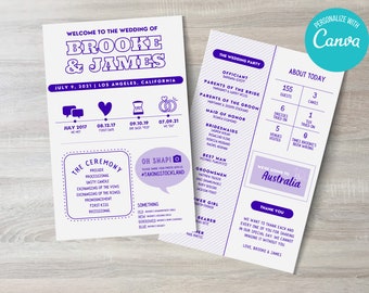 Plantilla de programa de boda divertido: infografía personalizable (descarga digital)