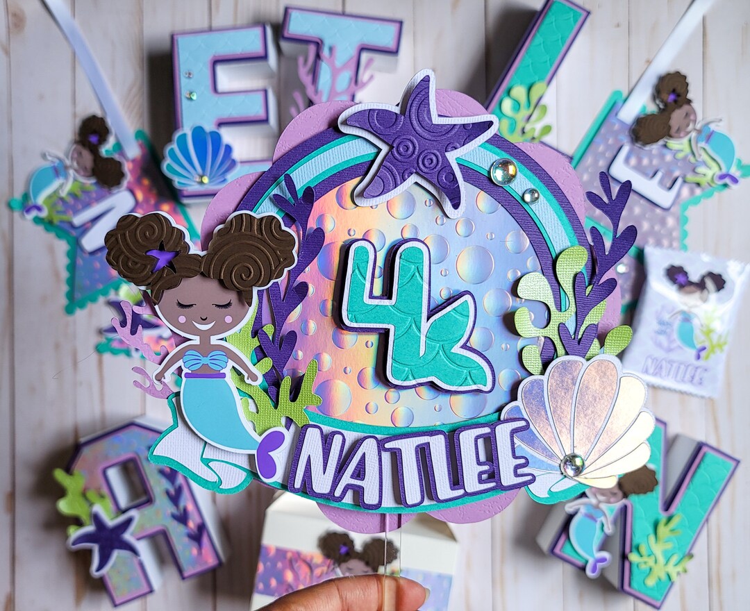 African American Mermaid Cake Topper, Mermaid Party Decor, Mermaid Birthday, Mermaid Party
