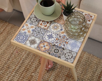 Side Table End Table Coffee Table Nesting Table Wood Table Rustic Nightstand Table Mexican Mosaic Tile Table, Christmas Gift, Moroccon Table