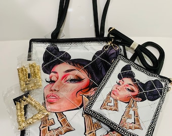 Round The Way Girl Bag Set includes 2 bag & 2 pairs of Bamboo Earrings