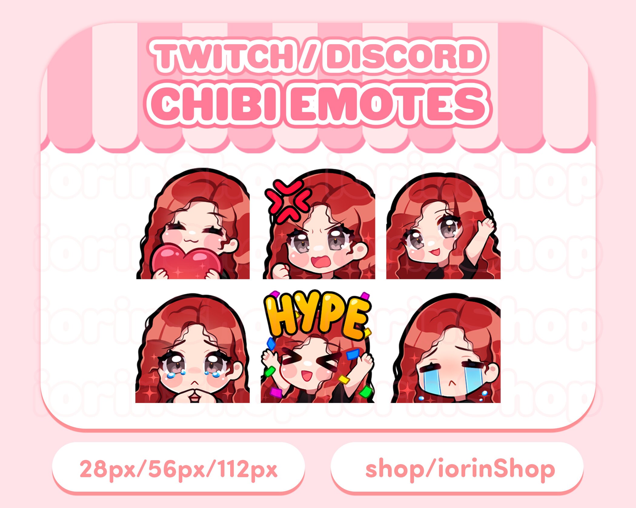 Red Curly Hair / Light Skin Twitch Emotes Set Twitch Discord Streamer  Kawaii Anime Chibi - Etsy