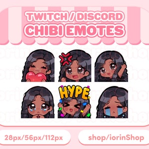 黒い巻き毛 / 黒い肌 | Twitch エモート セット | Twitch - Discord - ストリーマー | かわいい - アニメ - ちび
